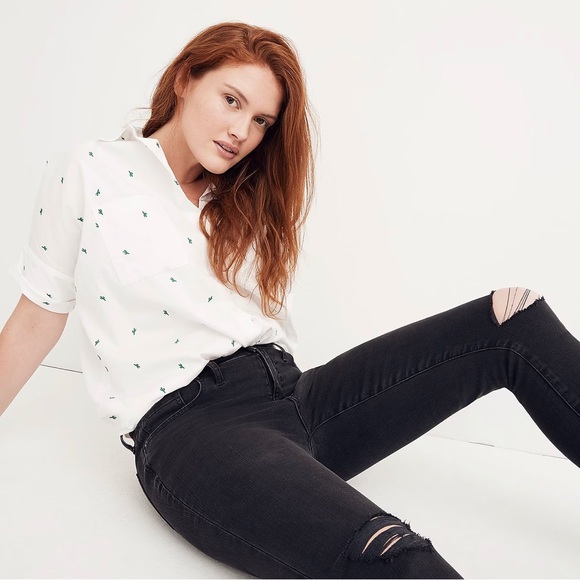 Madewell 9" High Rise Skinny Jeans in Black Sea Raw Hem Distressed Boho H2230 27 - Picture 5 of 16